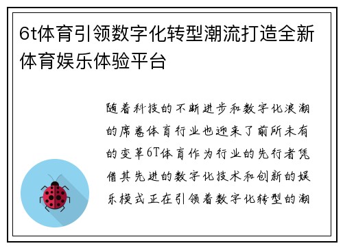 6t体育引领数字化转型潮流打造全新体育娱乐体验平台
